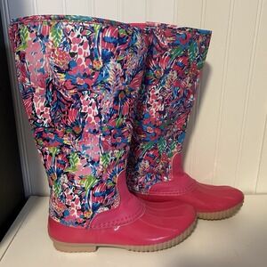 Pink Floral Rain Mud Boots Multi Color Women's Size 7 Zipper